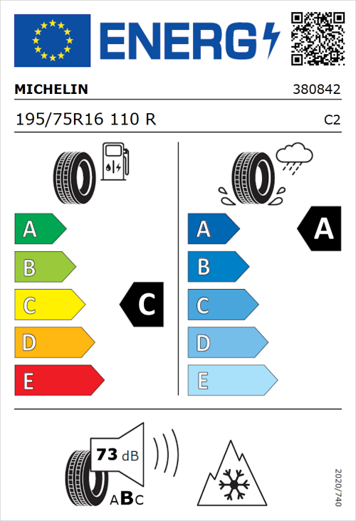 Tyre Label for Michelin Agilis CrossClimate 195/75R16 110R