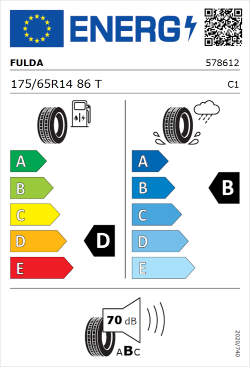 Tyre Label for Fulda EcoControl 175/65R14 86T
