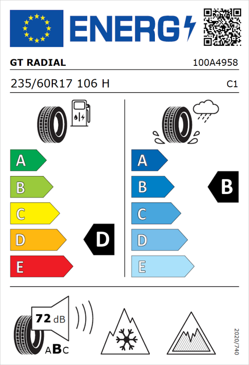 Tyre Label for GT Radial WinterPro 2 Evo SUV 235/60R17 106H